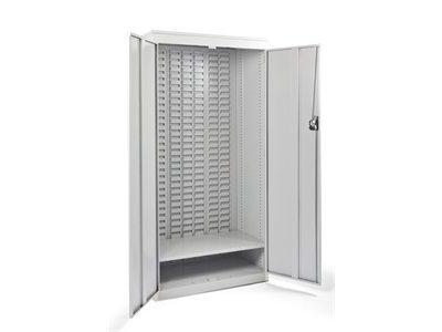 Empty Full Height Louvre Panel Grey Metal Cupboard