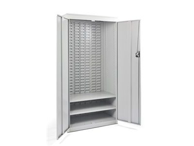 Empty Full Height Louvre Panel Grey Metal Cupboard